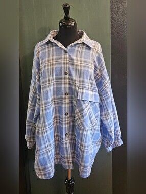 Blue B Blue Plaid Button-Up Oversized Shirt